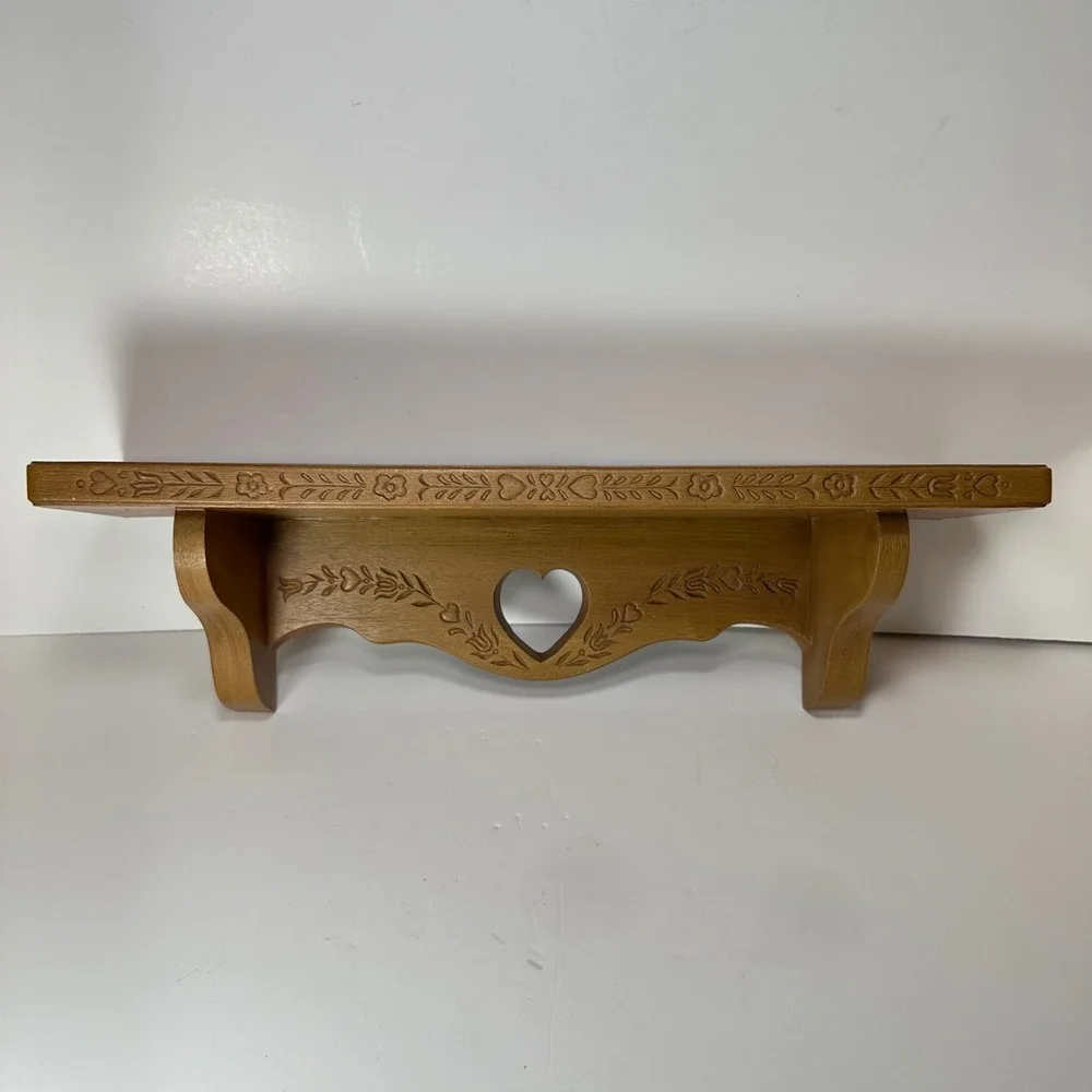 Vintage 1986 Burwood Products Co Heart Wall Shelf Faux Wood Country Cottage